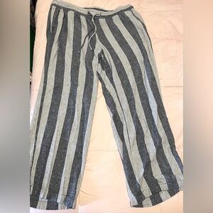 Blue and White Striped Linen Pants